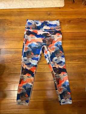 Fabletics High-Rise Camo Leggings in Blue, Orange & Gray